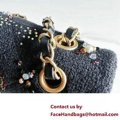 Chanel Embroidered Tweed, Strass, Glass Pearls  &  Gold-Tone Metal Small Classic Handbag A01113 Black 2023